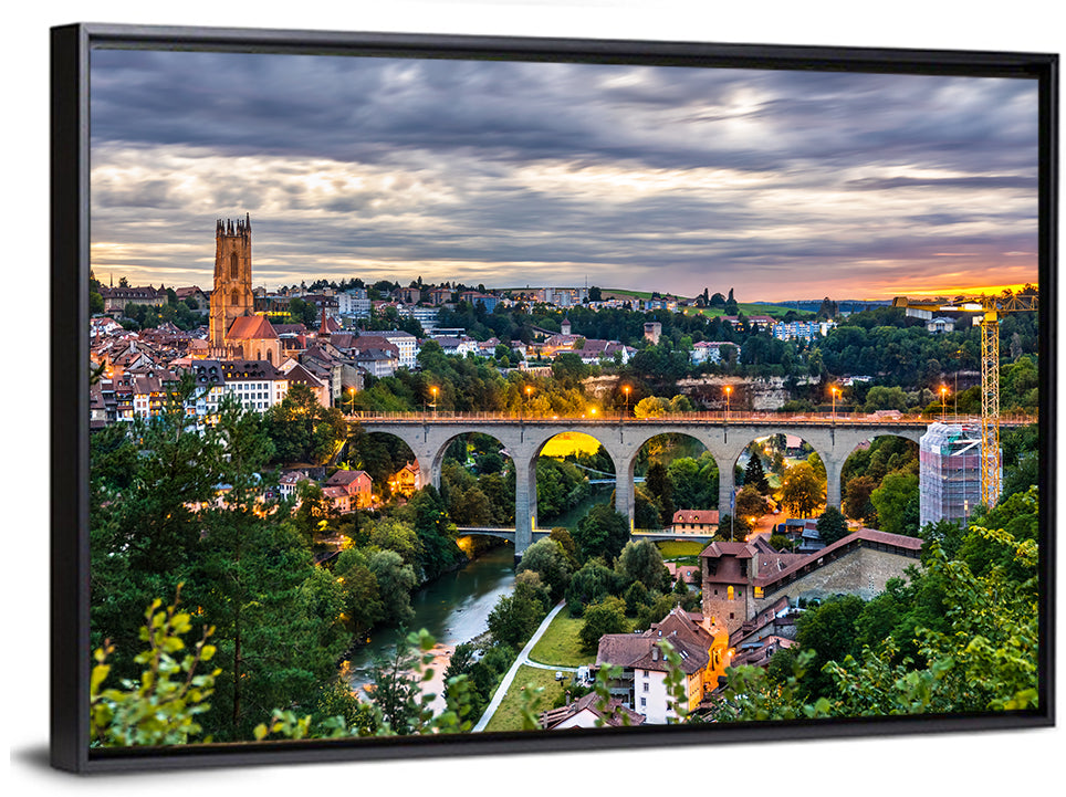 Zähringen Bridge at Twilight, Fribourg Wall Art
