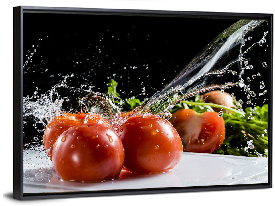 Tomatoes with Water Splash Wall Art