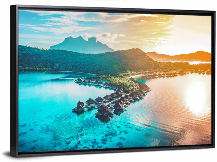 Bora Bora Overwater Bungalows Wall Art as a framed canvas