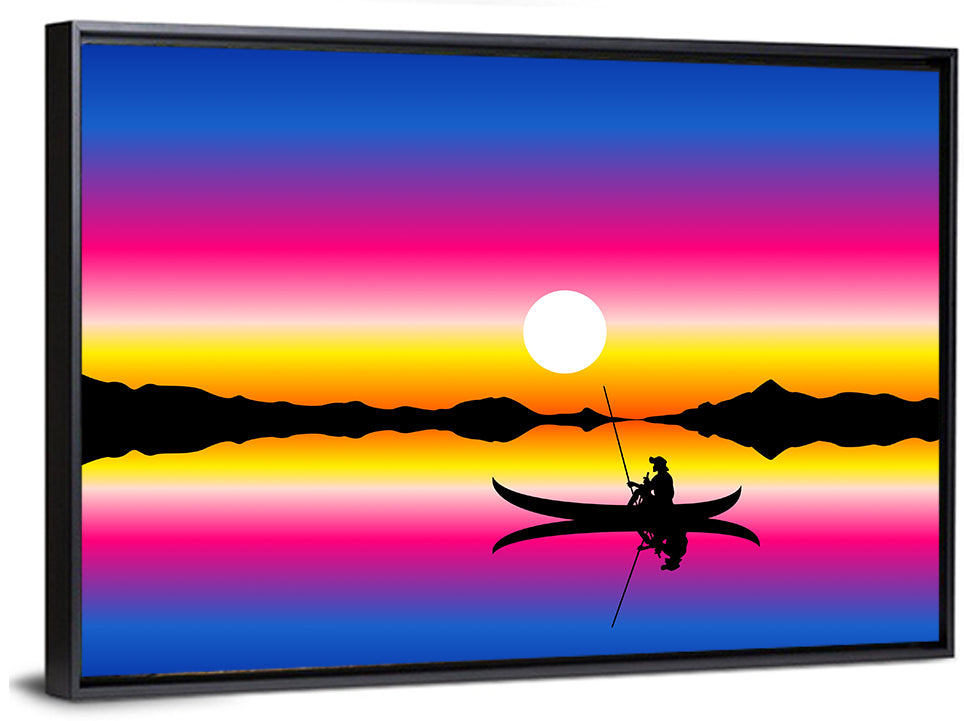 Fisherman Silhouette at Sunset Wall Art