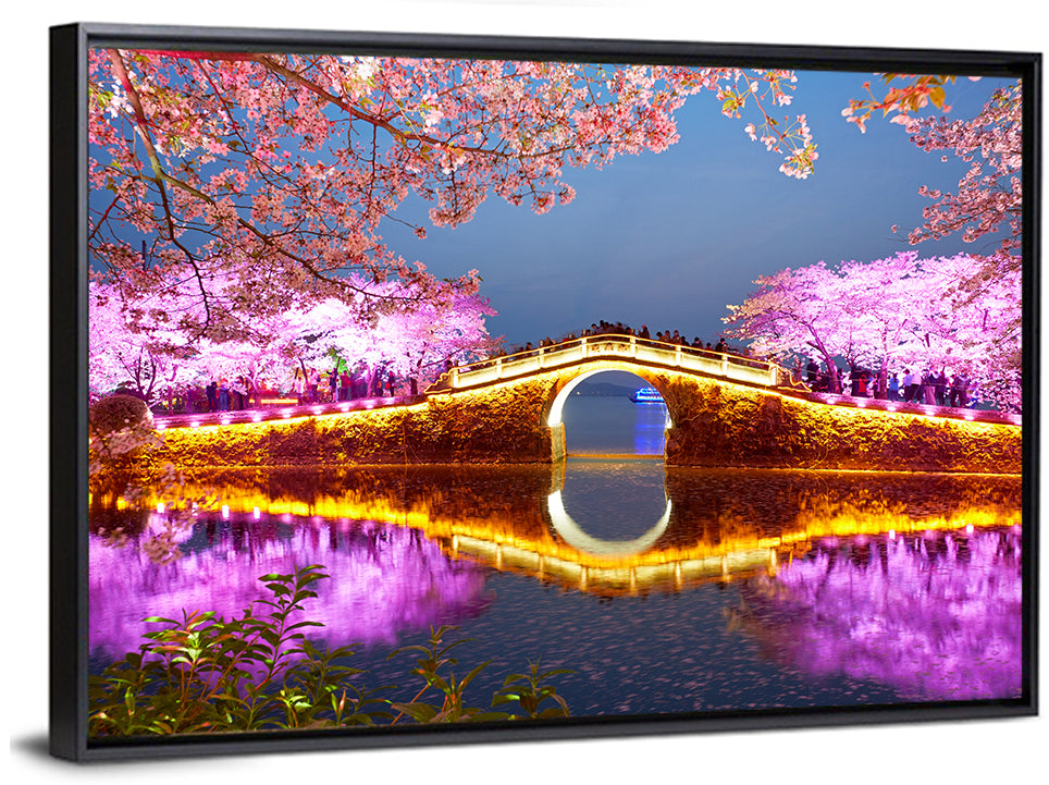 Illuminated Cherry Blossom Bridge Wall Art