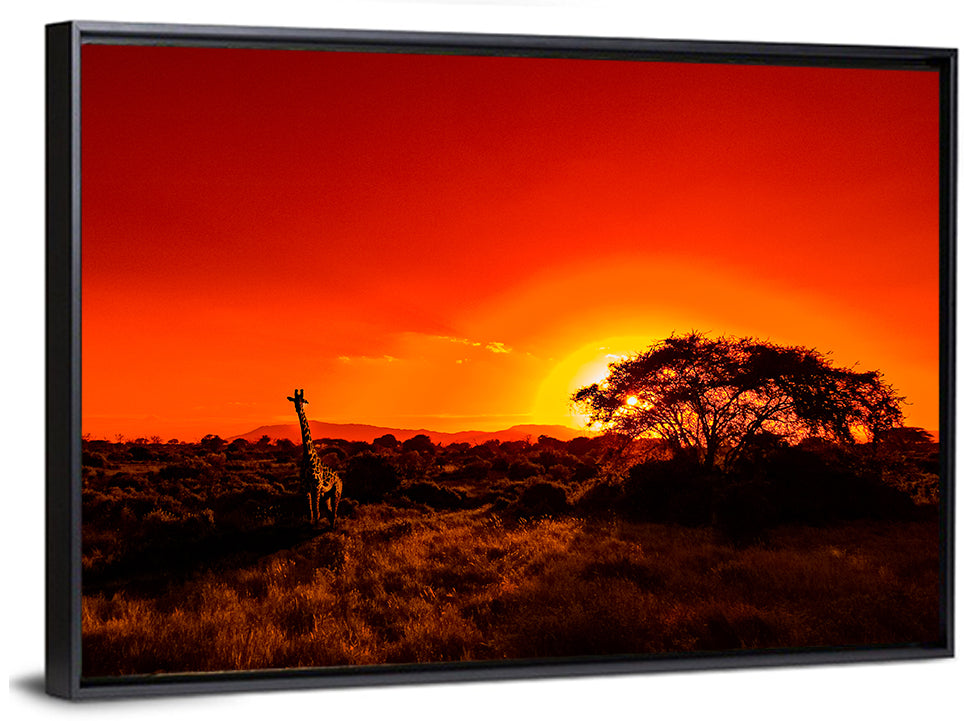 Savanna Sunset with Giraffe Wall Art