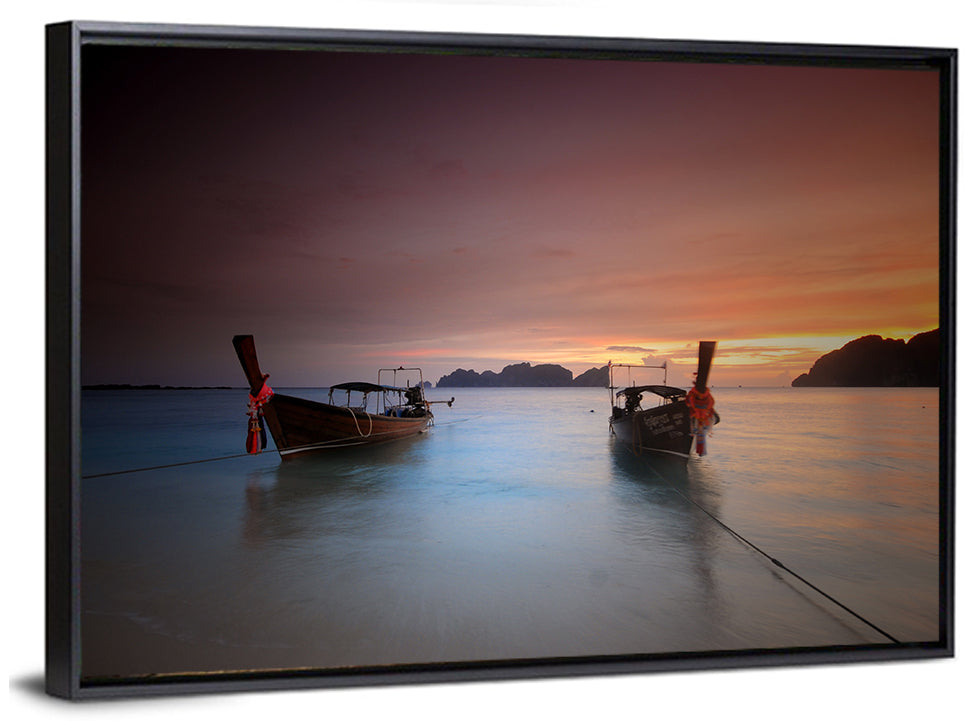 Phi Phi Longtail Boats at Golden Hour Wall Art