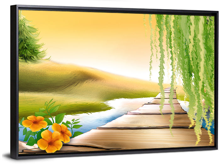 Golden Hour Willow Walkway Wall Art as a framed canvas