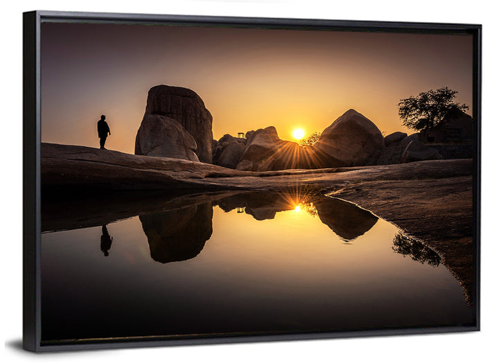 Hemakuta Hill Sunrise Temples Wall Art as a framed canvas
