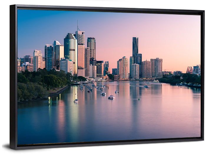 Brisbane River Skyline at Dusk Wall Art as a framed canvas