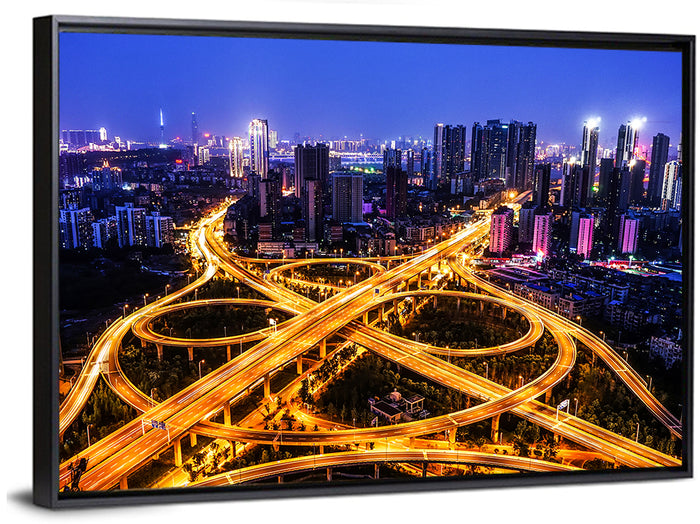 Hanyang District Interchange Nightscape Wall Art as a framed canvas