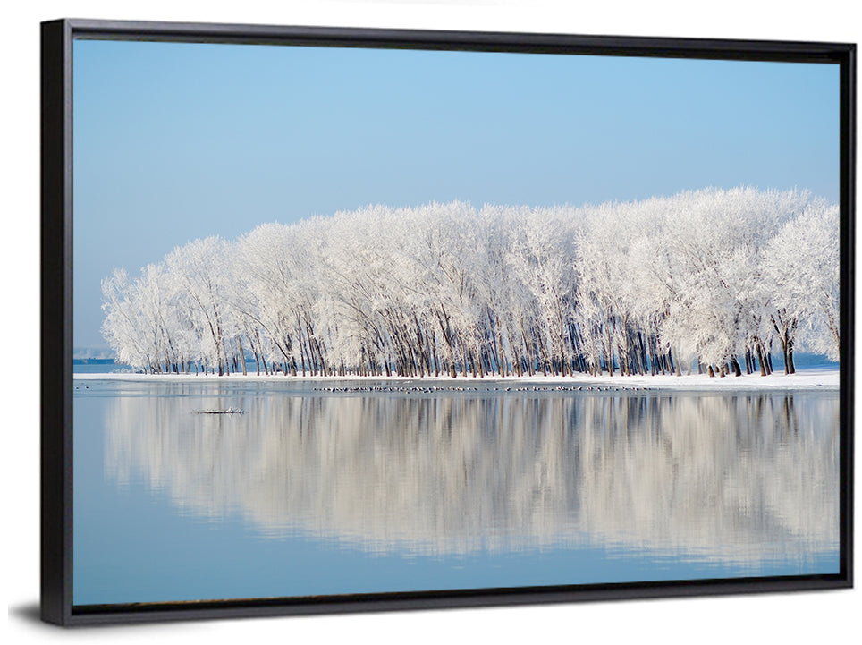 Snowy Trees Winter Lake Wall Art