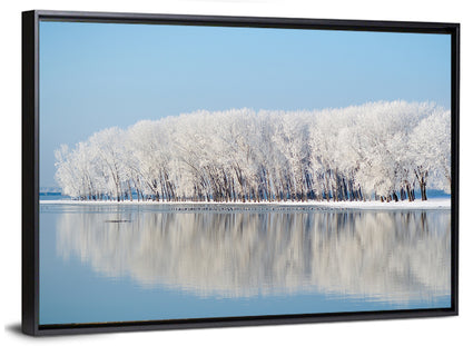 Snowy Trees Winter Lake Wall Art