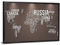 World Map Typography in Brown and White Wall Art