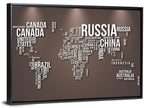 World Map Typography in Brown and White Wall Art