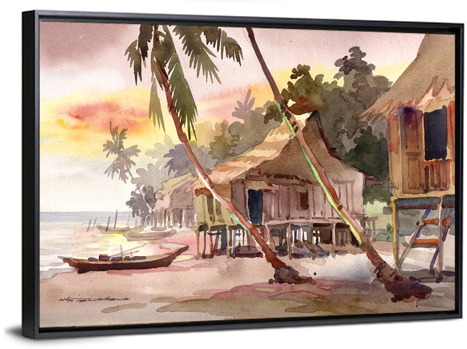 Malaysian Coastal Village at Sunset Wall Art