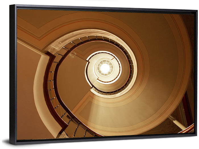 Worms-eye Spiral Staircase Wall Art as a framed canvas