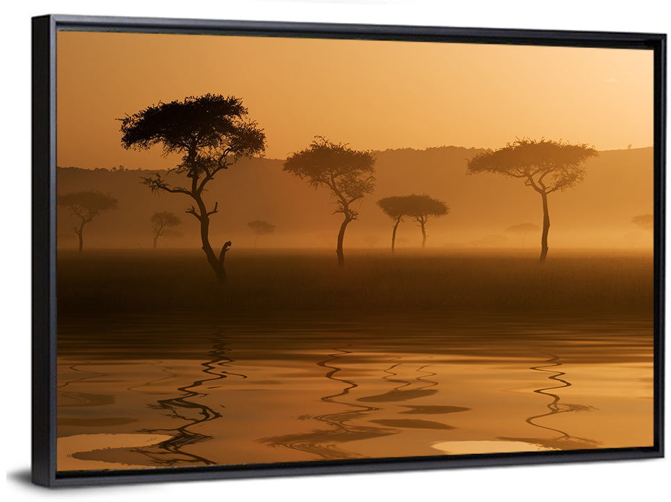 Savanna Sunset Acacia Silhouettes Wall Art