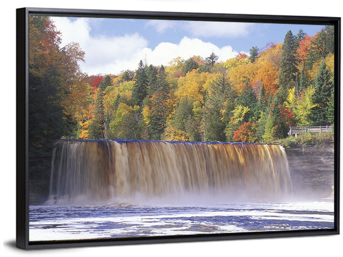Tahquamenon Falls Autumn Waterfall Wall Art as a framed canvas