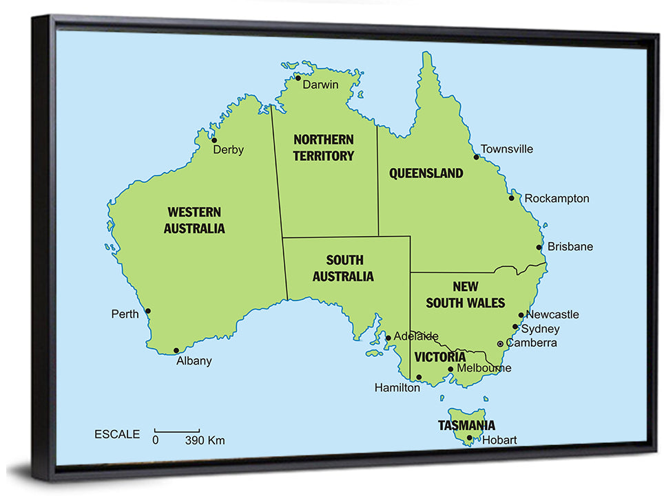 Minimalist Australia Map with State Labels Wall Art