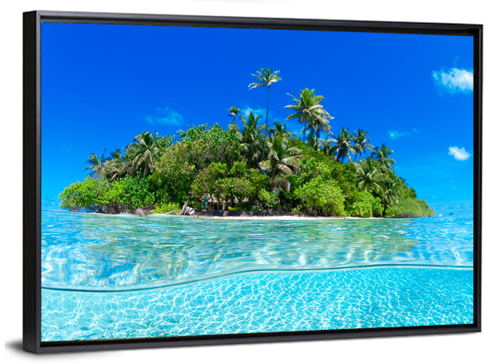 Tropical Island Lagoon Split-level Seascape Wall Art as a framed canvas