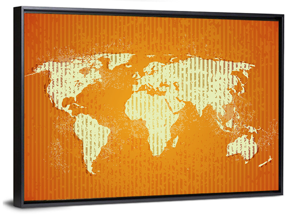 Vintage Orange World Map Wall Art