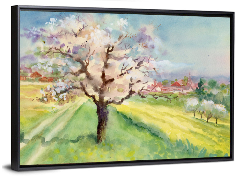 Spring Village Watercolor Wall Art
