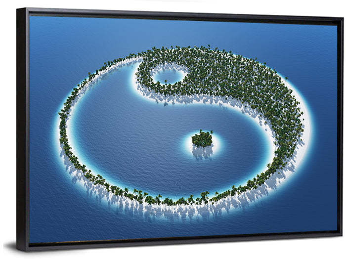 Yin Yang Tropical Island Aerial Wall Art as a framed canvas