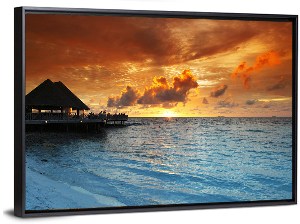 Overwater Bungalow Sunset Pier Wall Art