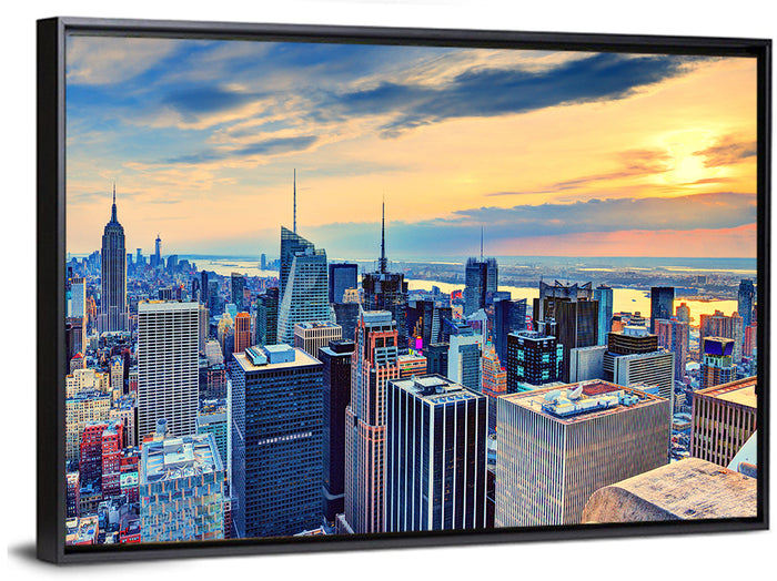 Midtown Manhattan Skyline at Dusk Wall Art as a framed canvas
