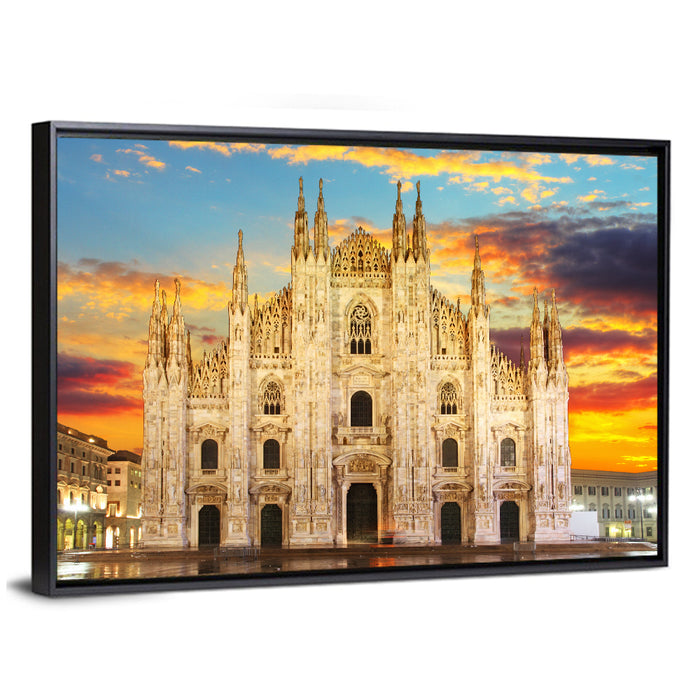 Milan Duomo at Sunset Wall Art as a framed canvas