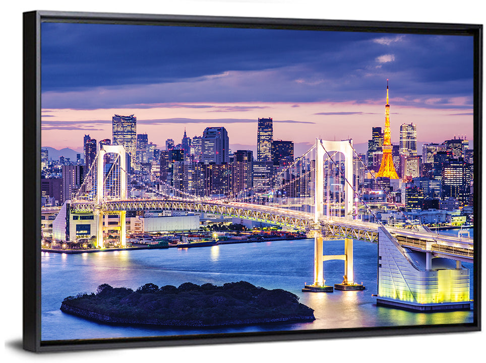 Rainbow Bridge and Tokyo Tower at Twilight Wall Art