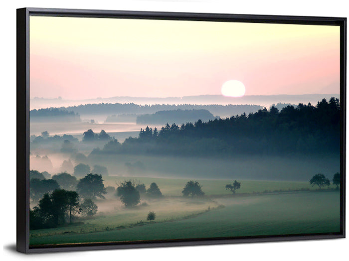 Czech Morning Fog Landscape Wall Art as a framed canvas