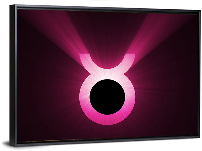 Glowing Pink Taurus Symbol Wall Art as a framed canvas