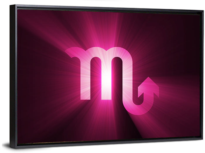 Scorpio Glyph with Magenta Burst Wall Art as a framed canvas