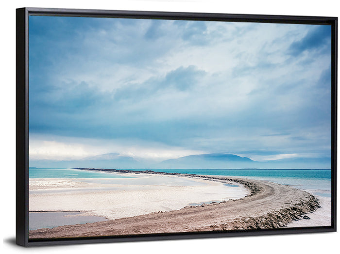 Dead Sea Salt Flats Coastline Wall Art as a framed canvas