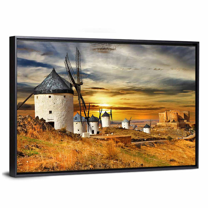 Windmills of Consuegra at Sunset Wall Art as a framed canvas