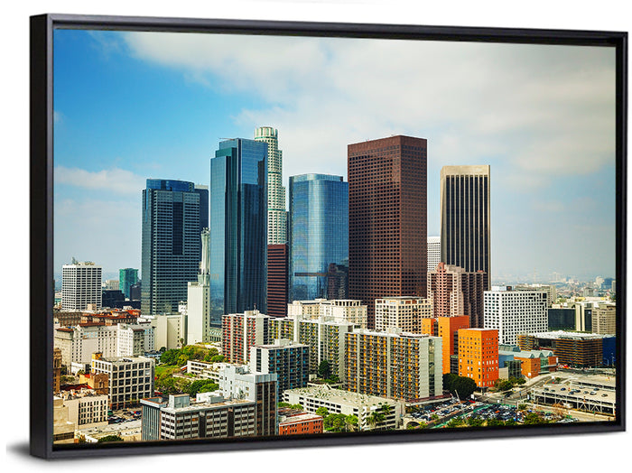 Downtown Los Angeles Skyline Cityscape Wall Art as a framed canvas