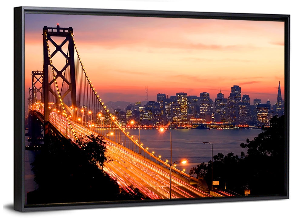 Bay Bridge Light Trails at Sunset Wall Art