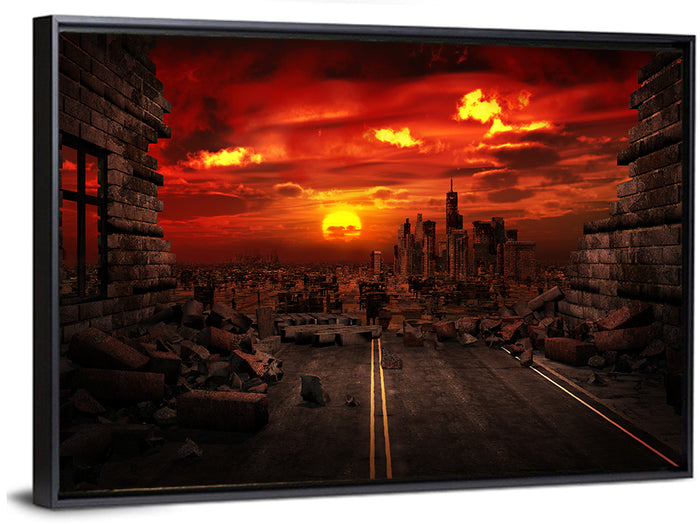 Apocalyptic Sunset Wall Art as a framed canvas