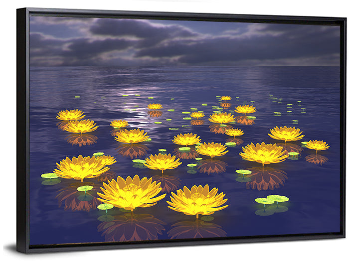 Floating Lotus at Dusk Wall Art as a framed canvas