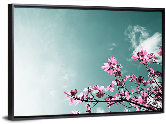 Pink Fig Tree Branches Wall Art as a framed canvas