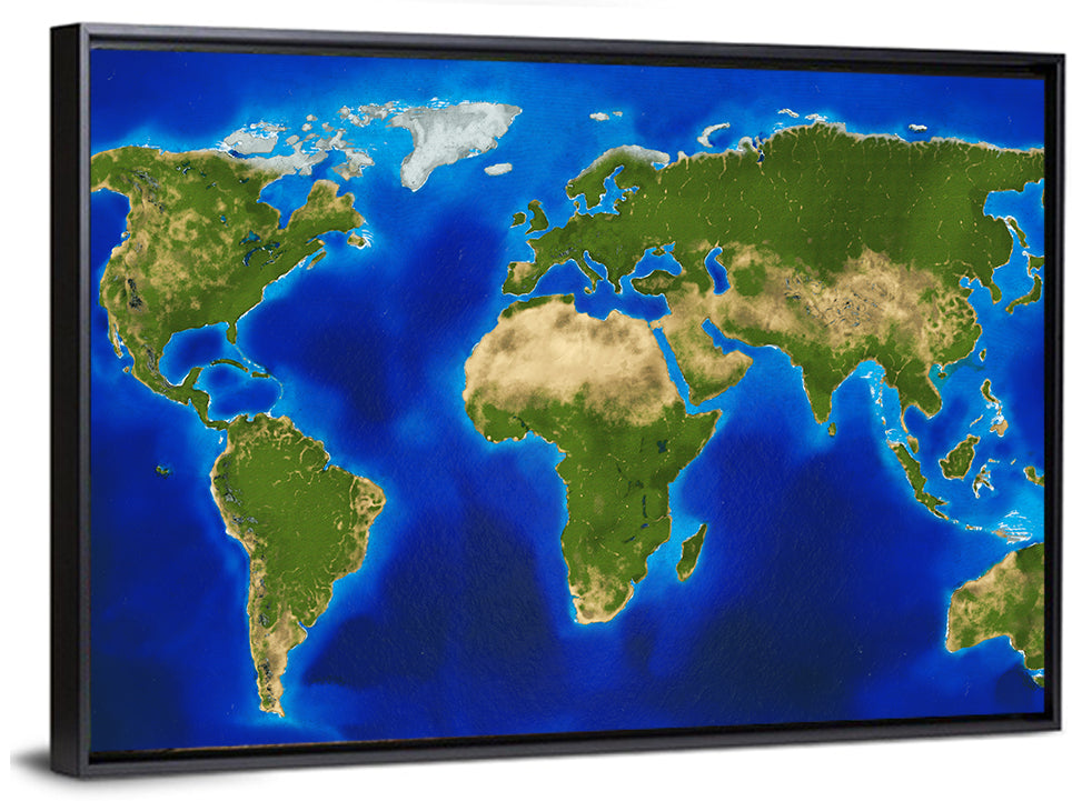 Satellite-style Blue World Map Wall Art