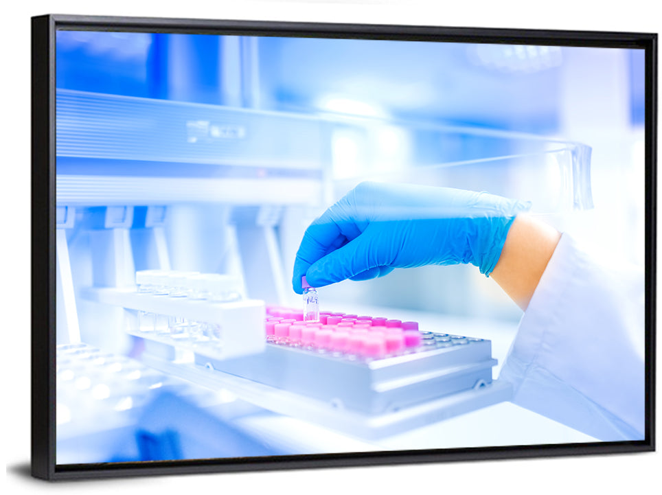 Gloved Hand with Vial and Pink-capped Tubes Wall Art