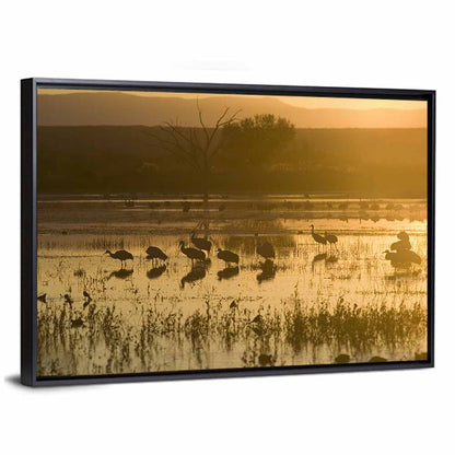 Sandhill Cranes On Lake Wall Art