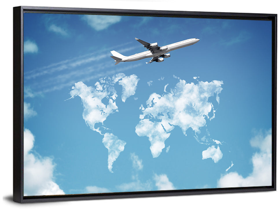 Jet Over Cloud World Map Wall Art