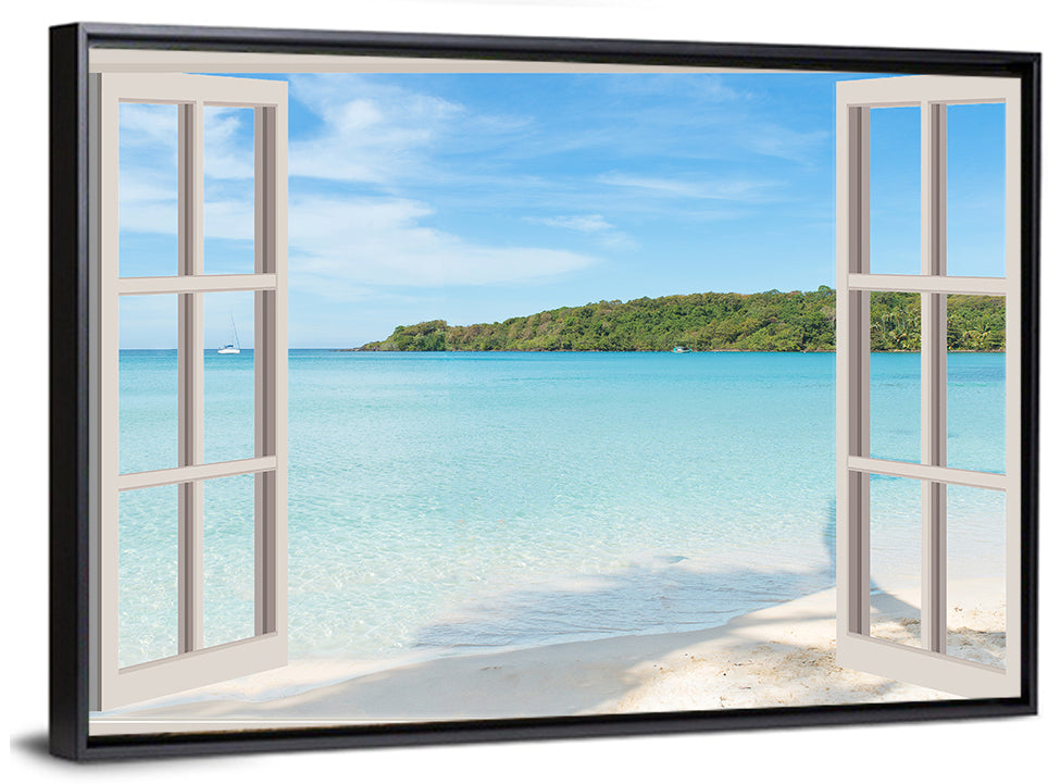 Turquoise Beach View Through Window Wall Art