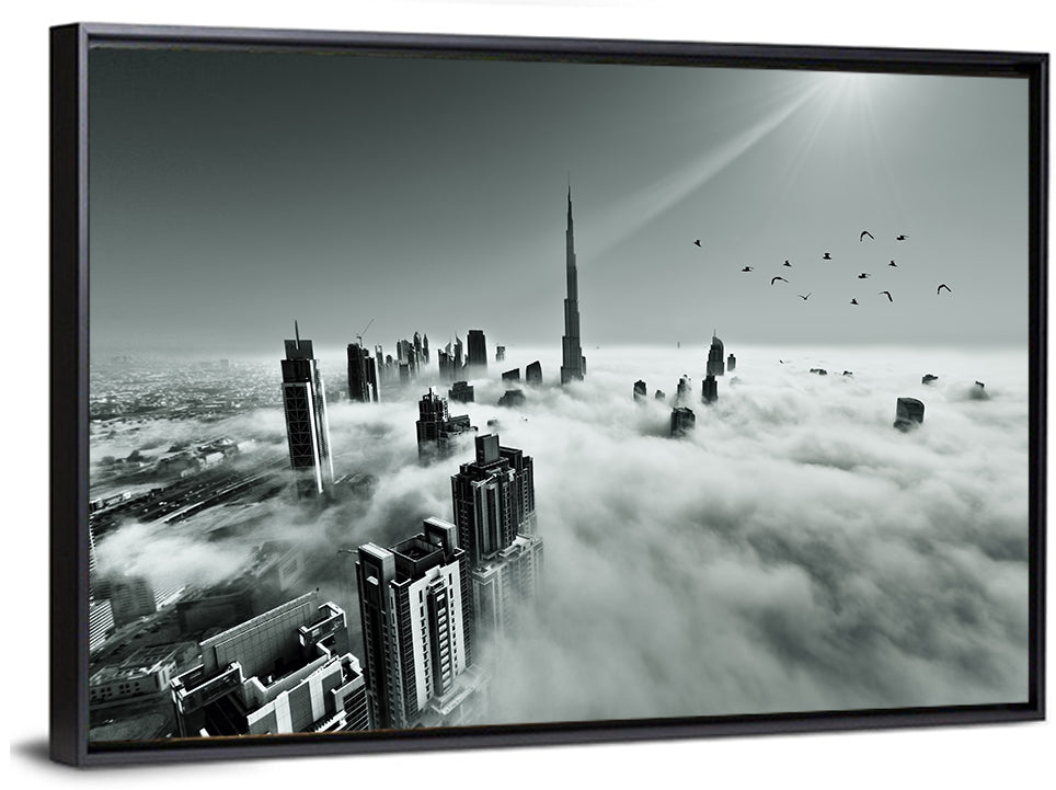 Burj Khalifa Rising Through Morning Fog Wall Art