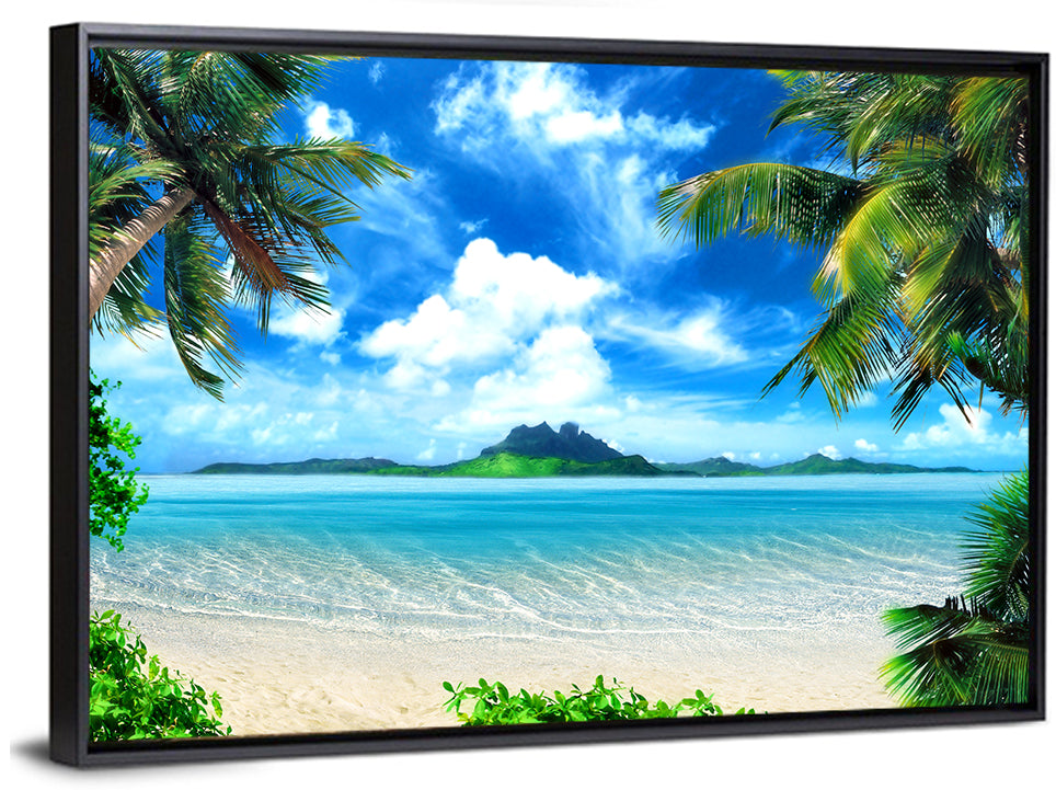 Palm-framed Tropical Island Beach Wall Art