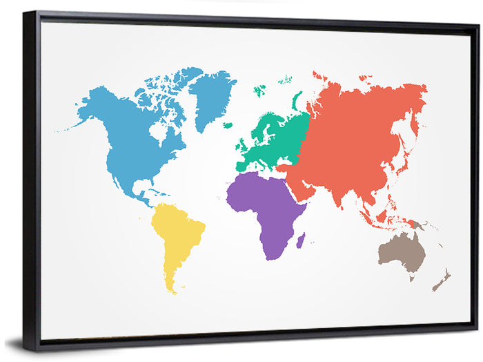 World Continents Map Wall Art as a framed canvas