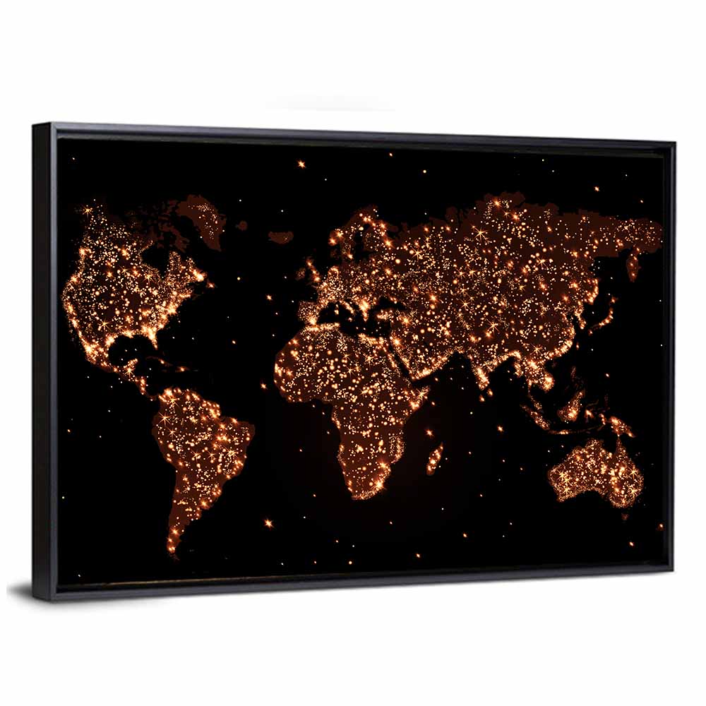 World Map Night Lights Wall Art
