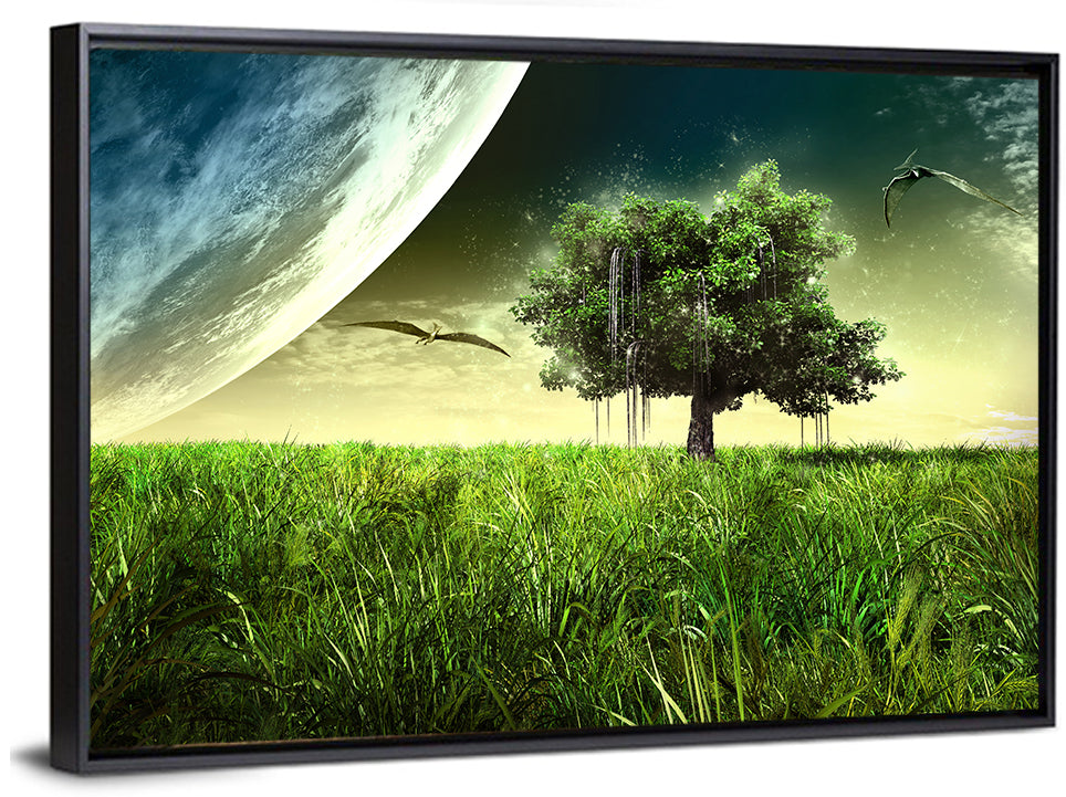 Alien Meadow Under a Giant Planet Wall Art