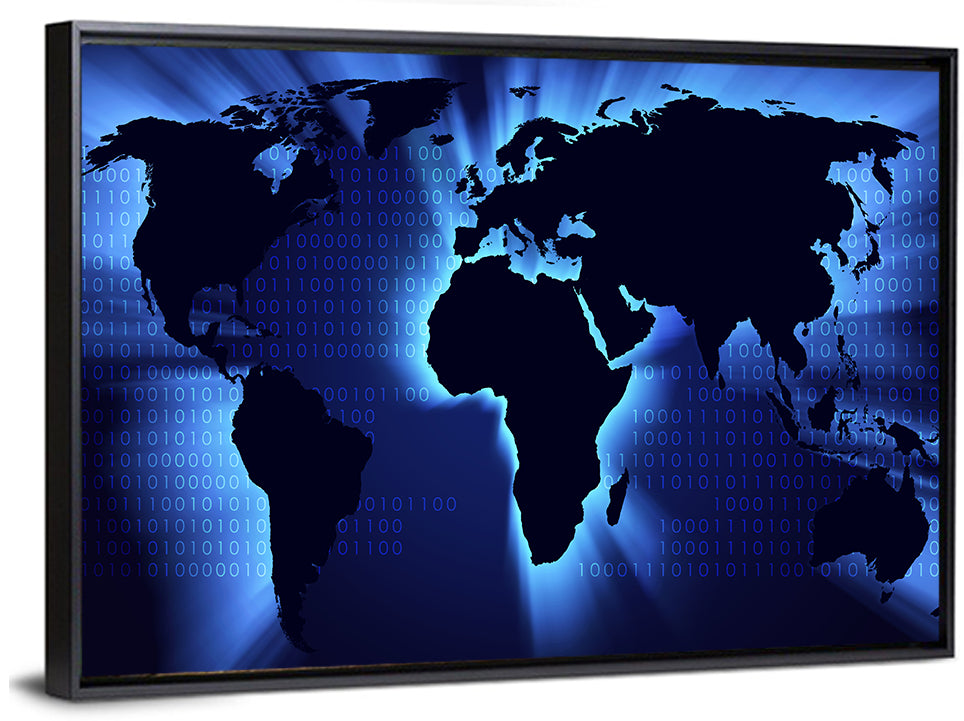 Glowing Digital World Map Wall Art