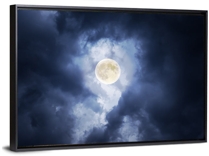 Supermoon Through Storm Clouds Wall Art as a framed canvas
